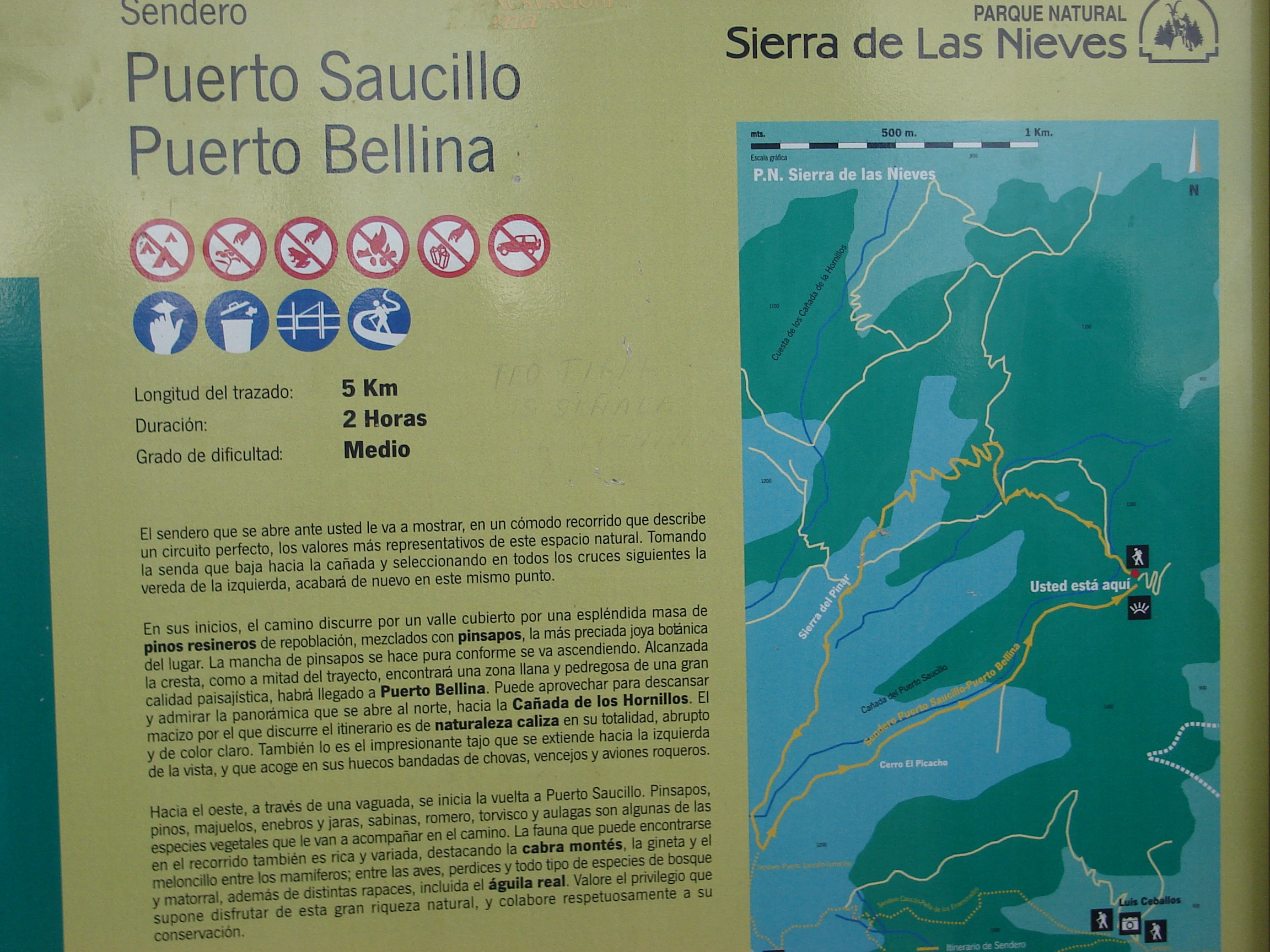 Cartel informativo de las rutas y senderos