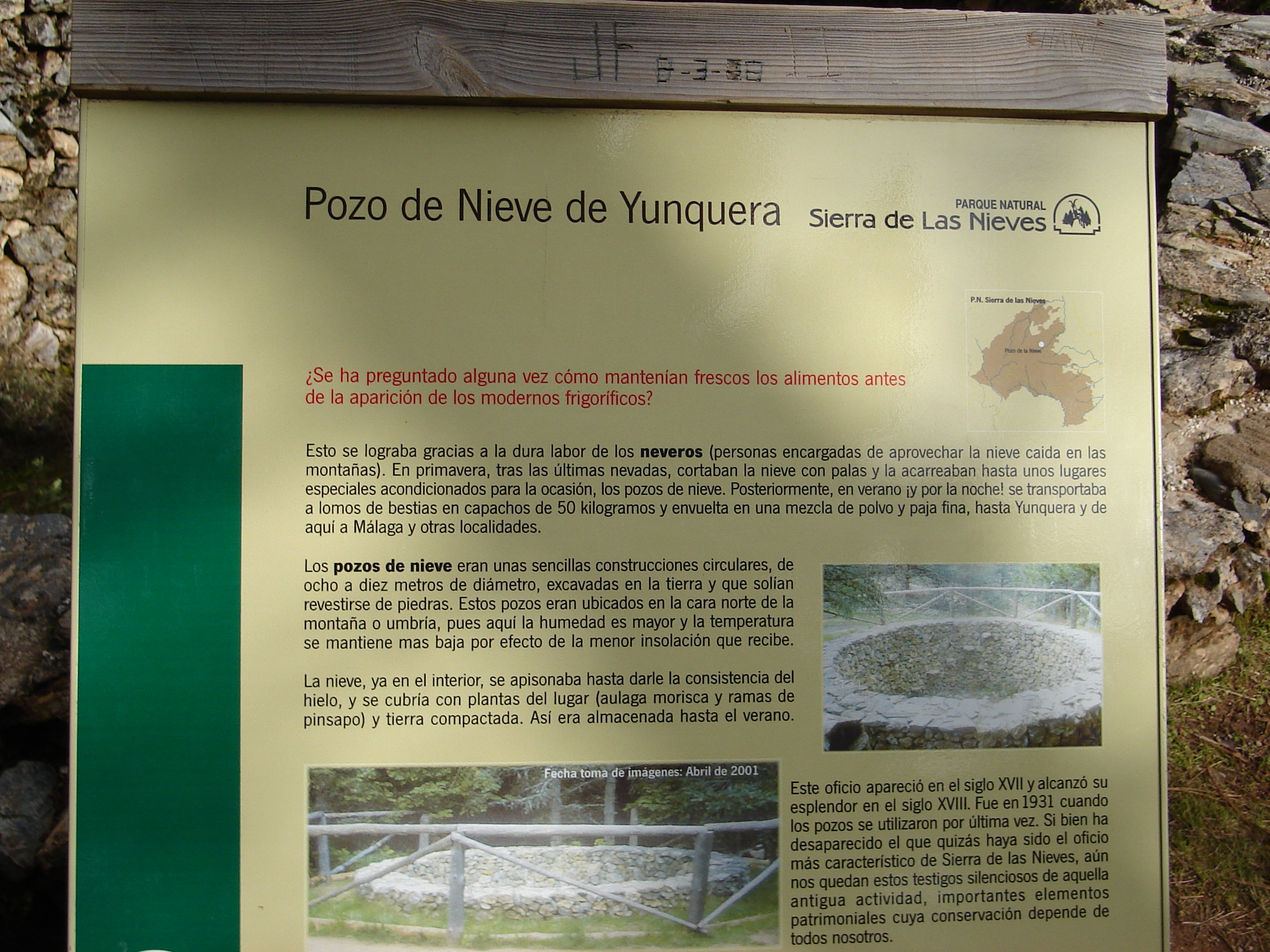 cartel informativo sobre los nevarios del siglo XVII